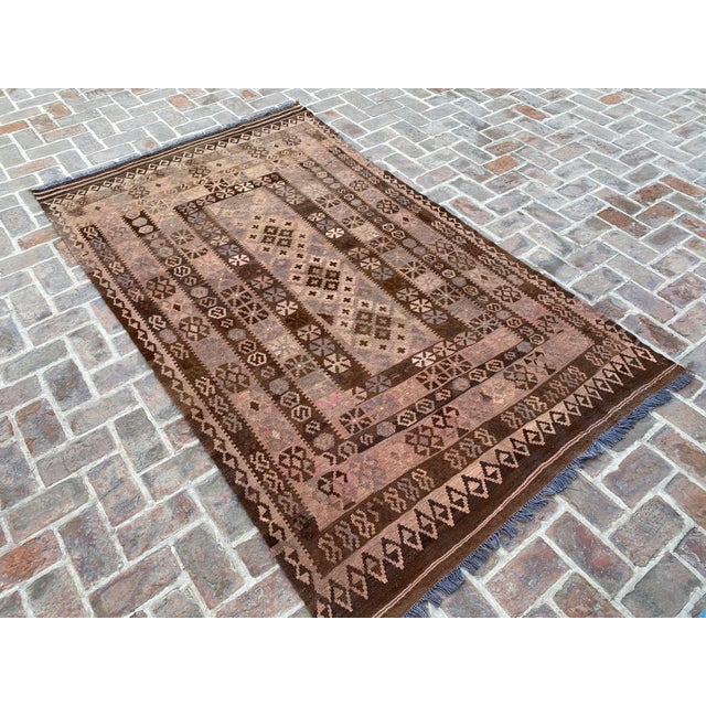 Vintage Afghan Handwoven Sheep Wool Kilim Rug For Sale - Image 4 of 11