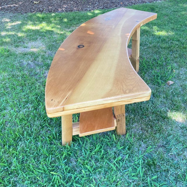 American Curved Handcrafted Wood Bench For Sale - Image 3 of 7