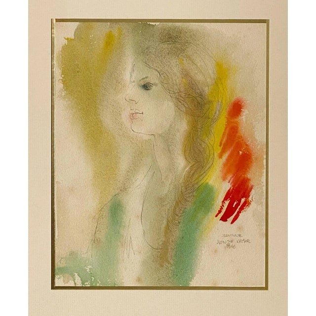A watercolor of a beauty titled "Jeannine", dated 7/1/68 and signed by Alonzo Hauser (1909–88) in the lower right.