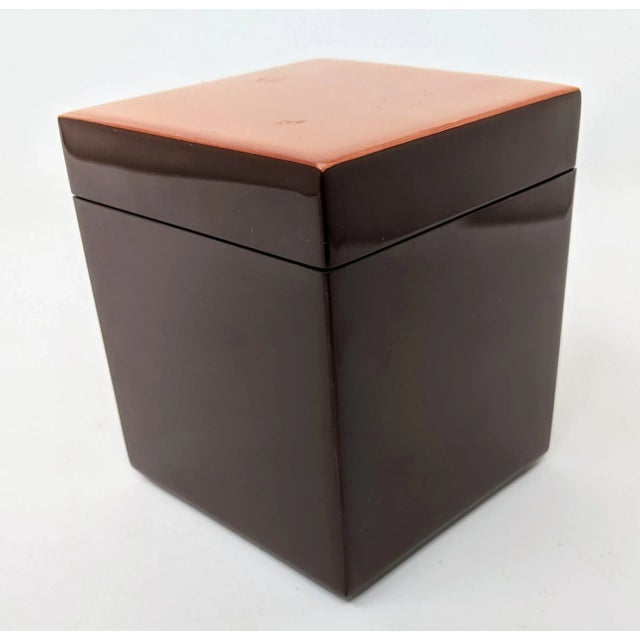 Early 21st Century 1960s Inspired Regency Rose Gold and Dark Chocolate Brown Lacquered Rectangle Covered Box For Sale - Image 5 of 11