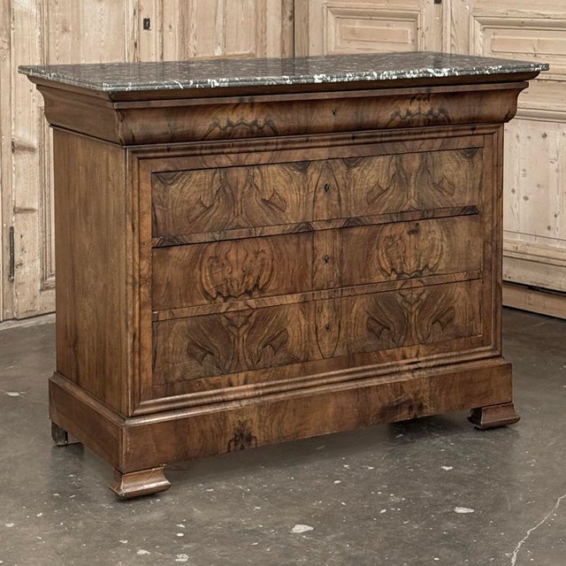 French Louis Philippe Period Burl Walnut Marble Top Commode For Sale - Image 3 of 18
