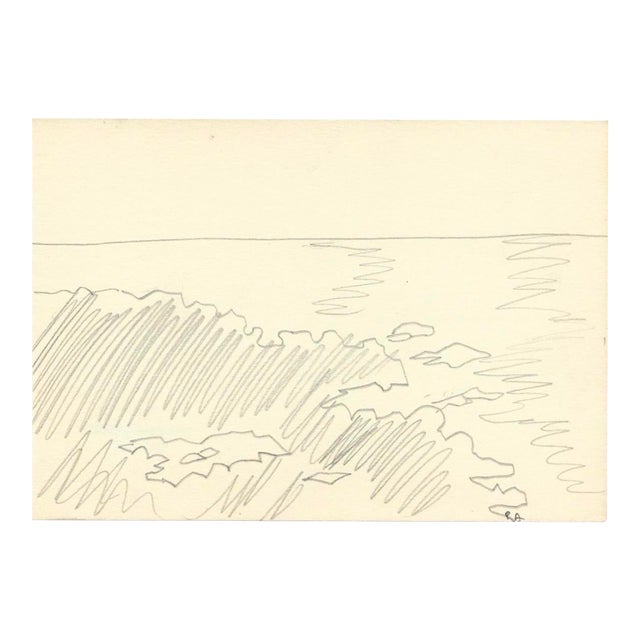 1970s Robert Angeloch Coastal Landscape Drawing For Sale