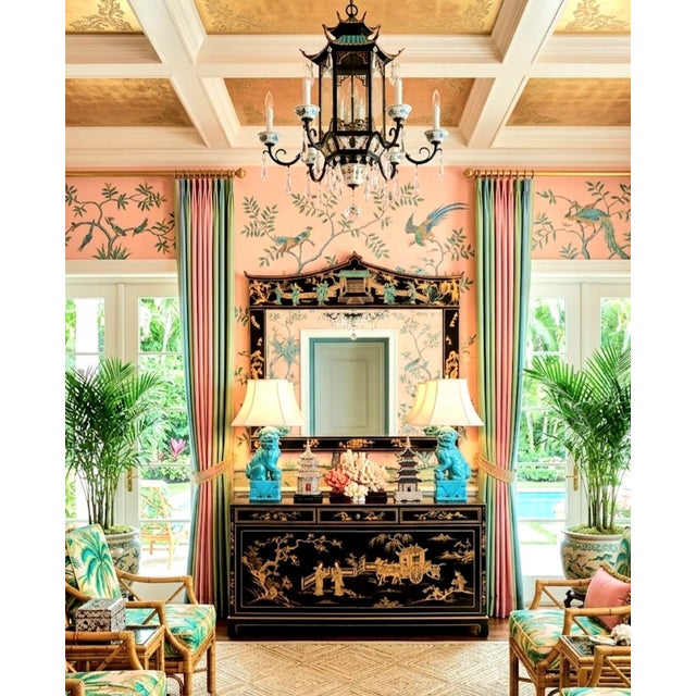 Monumental Vintage Chinoiserie Black Lacquer Soapstone Carved Pagoda Regency Rectangular Mirror For Sale - Image 12 of 14