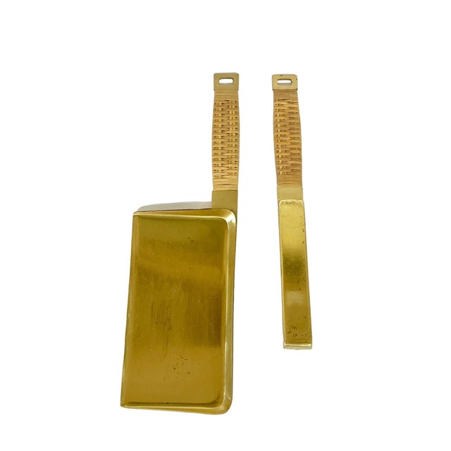 A. G. Bunge mid century brass and wicker crumb set. Stunning mid century design. Wicker wrapped handles. Marked A.G....