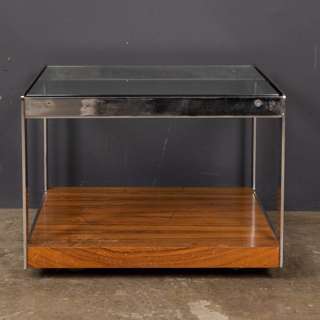 Vintage English Chrome, Glass and Wood End Table from Merrow Associates, 1960s For Sale - Image 4 of 15