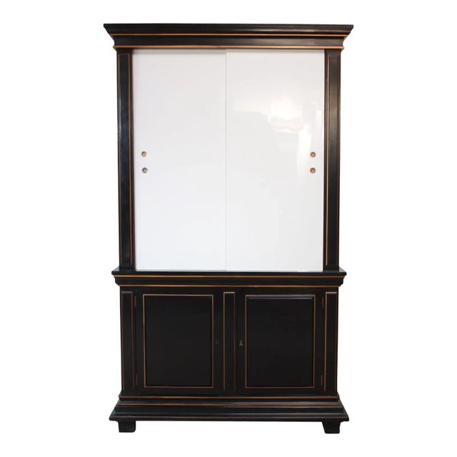 1970s Ebonized Armoire With Milk Glass Doors For Sale - Image 10 of 10