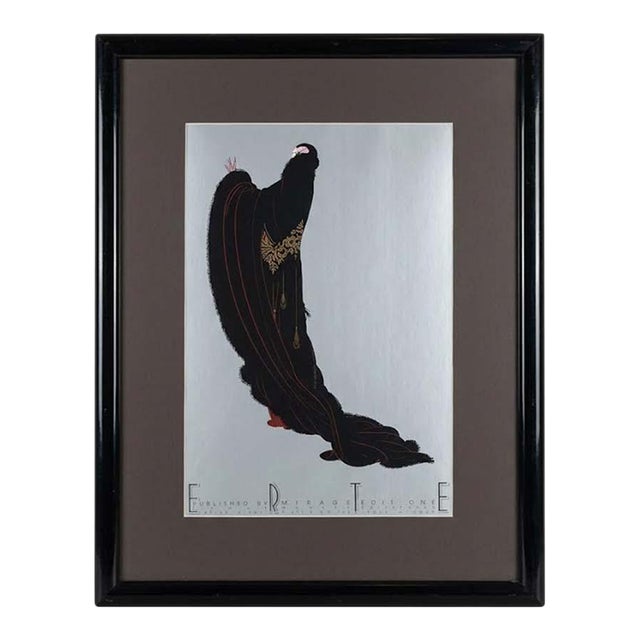 1980s Vintage Erté "Soiree" Offset Lithograph Poster on Silver Foil Paper For Sale