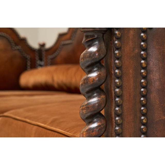 Monumental Sofa in Patinated Brown Leather, 1920s For Sale - Image 11 of 17