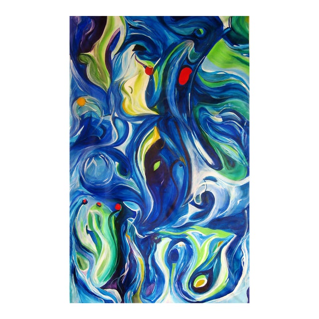 Indian Smoker — Abstract Expressionist Painting, Acrylic on Unstretched Canvas, 85 × 51 In, Vertical Format For Sale