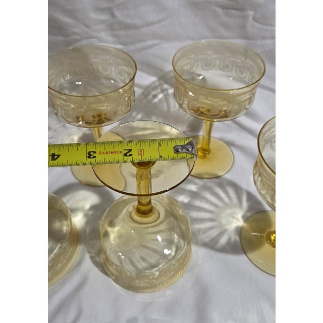Mid 20th Century Vintage Yellow Depression Glass Champagne Coupes or Sherbet Glasses Set of Five For Sale - Image 5 of 7