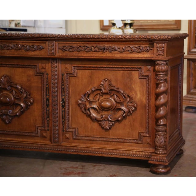 Mid 19th Century 19th Century French Louis XIII Carved Oak Buffet With Parquetry Top For Sale - Image 5 of 12