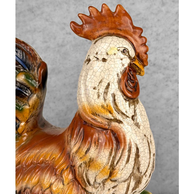 Vintage Large Italian Majolica Pottery Rooster Chicken Sculpture - 17" For Sale - Image 9 of 12