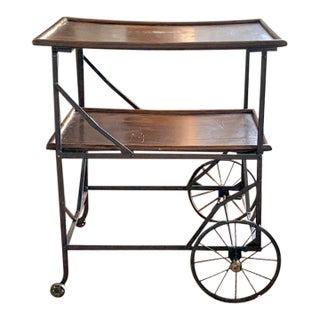 Antique Wood and Metal Industrial Rolling Tea or Bar Cart - Hotel Trolley For Sale