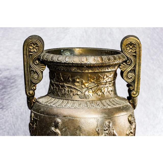 Grand Tour Large Cast Metal Antique Victorian Neoclassical Greek Grand Tour Style Urn Vase For Sale - Image 3 of 12