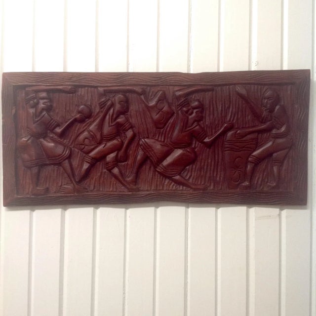 Mid-Century Haitian folk art rosewood panel. Large vintage hand carved scenic panel. We ALWAYS accept reasonable offers....