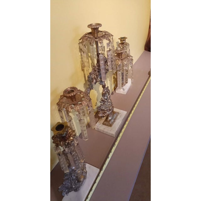 Antique Solid Brass & Marble Girandole Candelabras - Set of 3 For Sale - Image 4 of 13