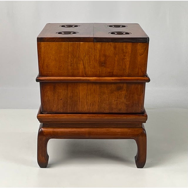 Vintage Ming-Style Carved Hardwood Ice Chest Style Storage Box End Table on Stand For Sale - Image 6 of 11