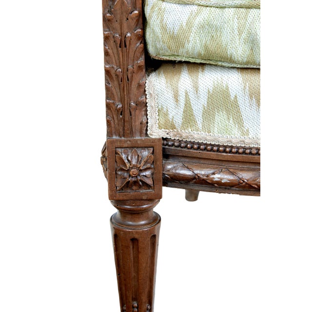 Brown French Louis XVI Style 1870s Walnut Bergère à Oreilles with Carved Décor For Sale - Image 8 of 9