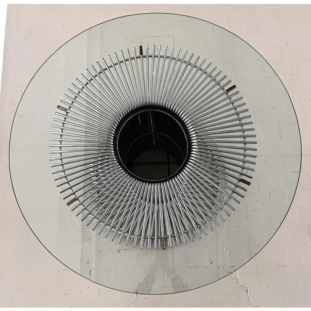 Italian Pedestal Dining Table in Chrome and Glass attributed to Gastone Rinaldi, 1970s For Sale - Image 3 of 13