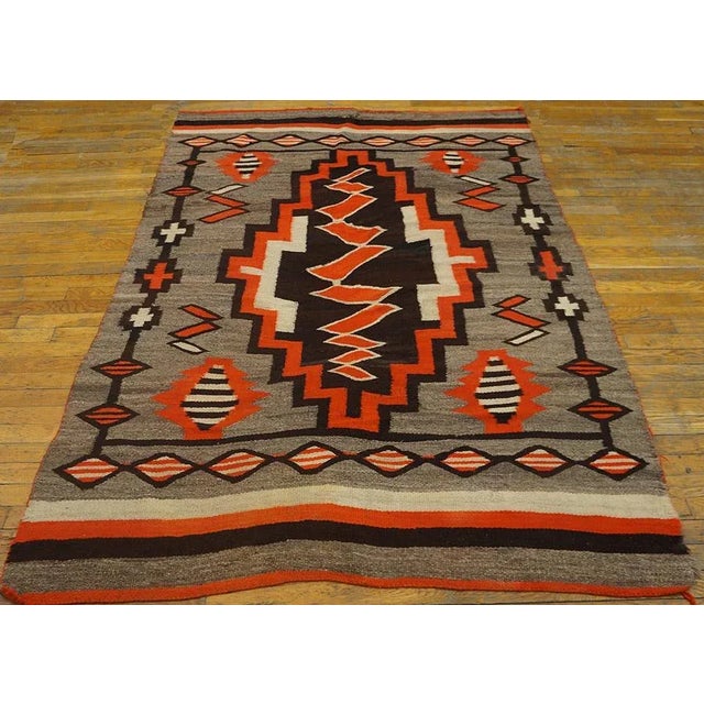 1920s Navajo Rug with Storm Pattern 4' 8" x 6' 9" - 142 x 205 Antique Navajo American Geometric Grey 1920s Rug, Circa...