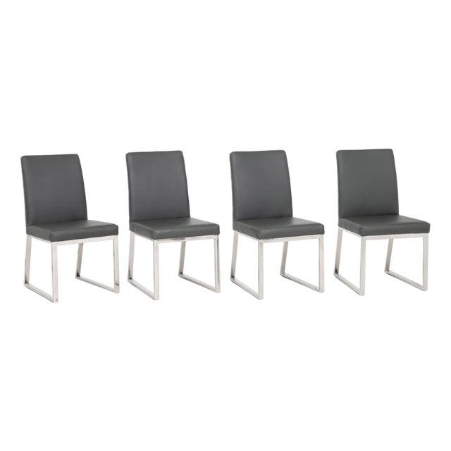 Milo Baughman Style Chrome Dining Chairs, 4 For Sale
