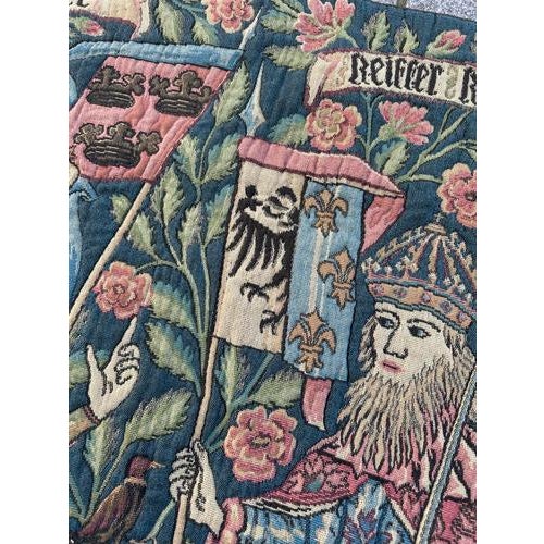Vintage Medieval Style Jacquard The Knights Tapestry in the style of Aubusson, 1960s For Sale - Image 12 of 18