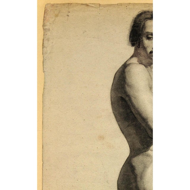 Henry Arthur Roberts after Drölling, Pre-Second Republic French Academy Life Study of Standing Male Nude, 1800s, Charcoal & Pencil on Paper For Sale - Image 5 of 18