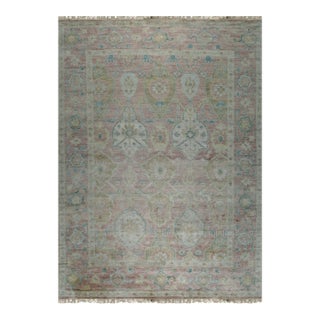12x15 Timeless Oushak Coral Traditional Floral Geometric Hand Knotted Wool Rug For Sale