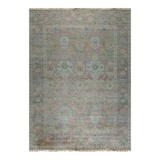 12x15 Timeless Oushak Coral Traditional Floral Geometric Hand Knotted Wool Rug For Sale