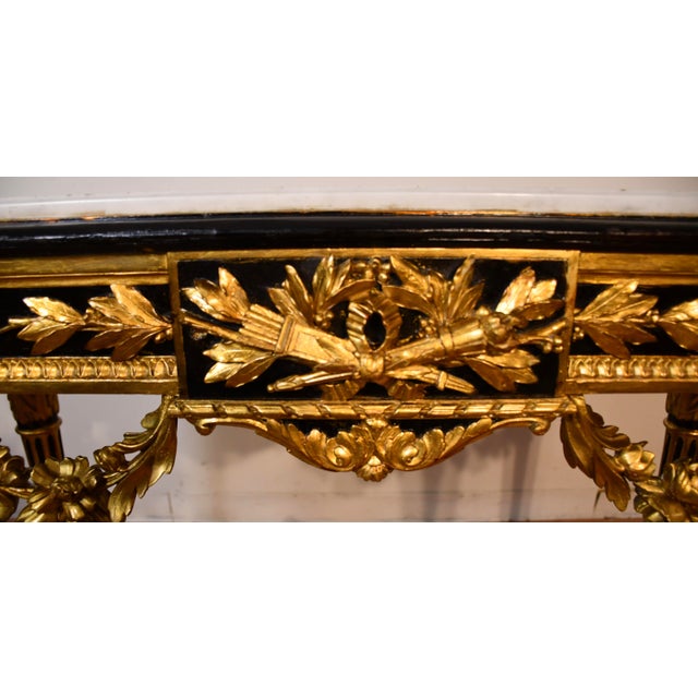 Stone 1880s Antique French Louis XVI Gold Gilt and Ebonized Carved Wood & Marble Top Console Table For Sale - Image 7 of 18