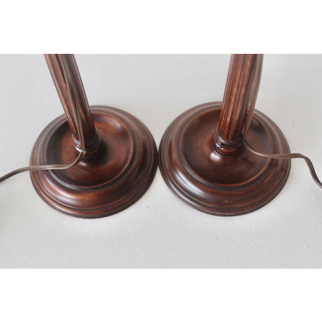 Late 20th Century Georgian Style Mahogany Brass Candlestick Table Lamps - a Pair For Sale - Image 14 of 18