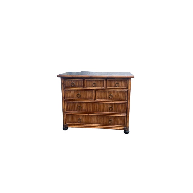 Boho Chic Late 20th Century Milling Road by Baker Rattan 7 Drawer Bachelor Chest of Drawers For Sale - Image 3 of 9
