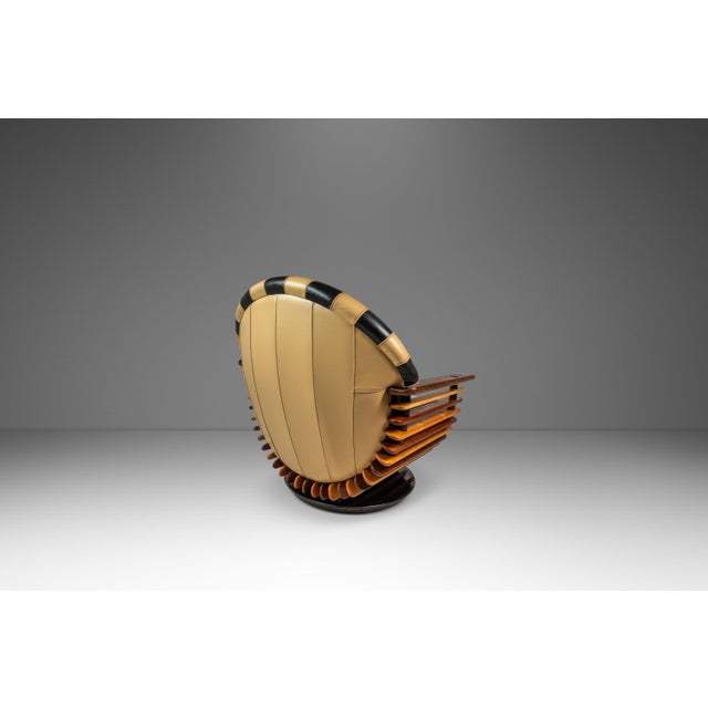 Animal Skin Rare Art Deco Organic Modern "Luxor" Armchair / Lounge Chair in Leather, Spruce & Palmwood Attributed to Pacific Green, Australia, C. 2000s For Sale - Image 7 of 18