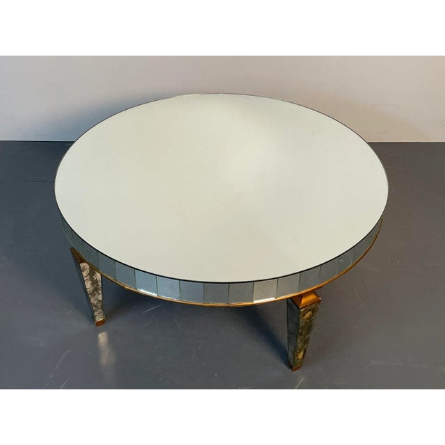 Art Deco Art Deco Style Mirrored Circular Coffee / Cocktail / Low Table, Distressed For Sale - Image 3 of 12