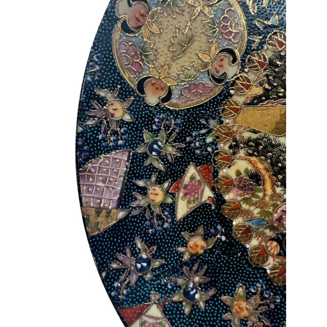 Vintage Japanese Royal Satsuma Hand-Painted Earthenware Decorative Charger For Sale - Image 11 of 12