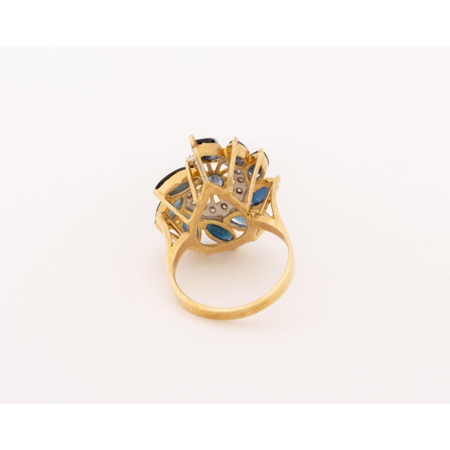 Blue Modernist 14k Yellow Gold Sapphire Diamond Ring For Sale - Image 8 of 9