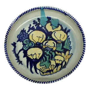 Dutch Art Deco Hand-Turned and Painted Mushroom Plate from CJ Lanooy, 1925