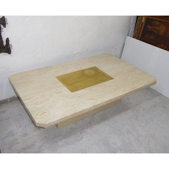 Etched Brass Travertine Coffee Table by Georges Matthias, 1970s For Sale - Image 6 of 7