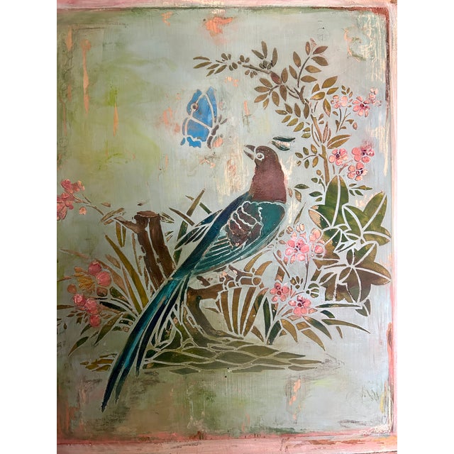 Large Vintage Painted Pine Double Wardrobe with Inlaid Chinoiserie, 1890s For Sale - Image 11 of 14