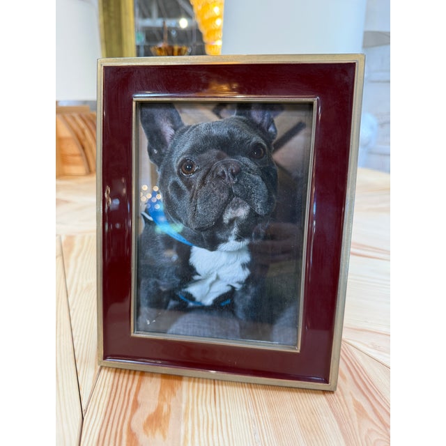 Burgundy and Brass Tabletop Picture Frame For Sale - Image 4 of 7