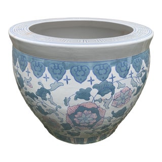 Vintage Large Floral and Vine Chinoiserie Fishbowl Planter For Sale