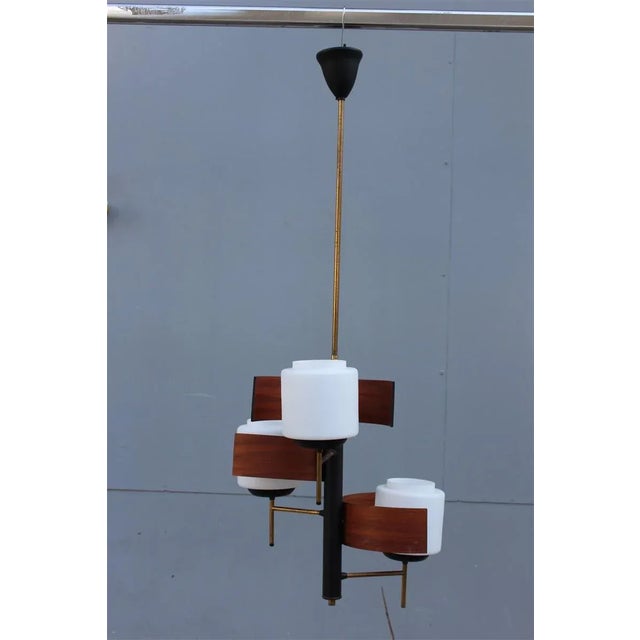 Italian Mahogany and Glass Pendant Lamp from Esperia, 1950s For Sale - Image 6 of 7