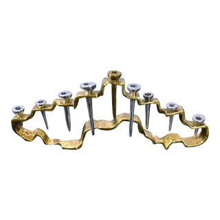 Mid-Century Hand-Cast Brass Menorah For Sale