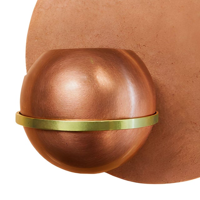 Rare 1937 Copper & Brass Art Deco Machine Age Wall Planter Pair by Revere For Sale - Image 4 of 4