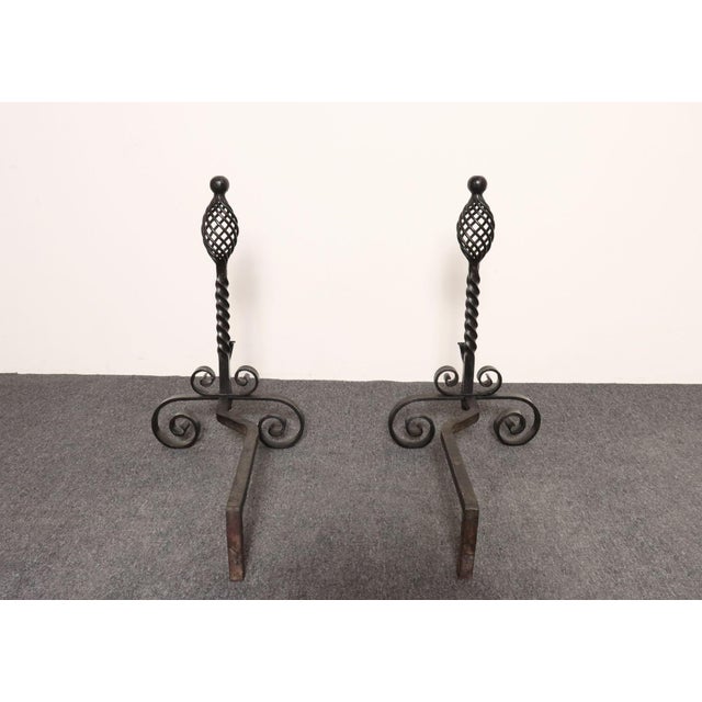 Pair of Gothic Revival Firedogs / Andirons With Basket Twist and Scroll Motif For Sale In New York - Image 6 of 15