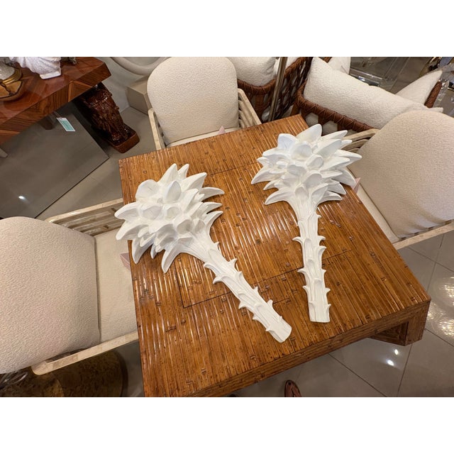 Vintage Palm Beach Pair Serge Roche Style Plaster Palm Frond Wall Light Sconces For Sale - Image 10 of 12