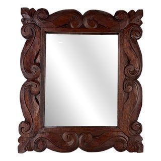 Antique Wood Wall Mirror with Ornate Scrollwork Wooden Frame, 1920s For Sale