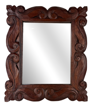 Antique Wood Wall Mirror with Ornate Scrollwork Wooden Frame, 1920s