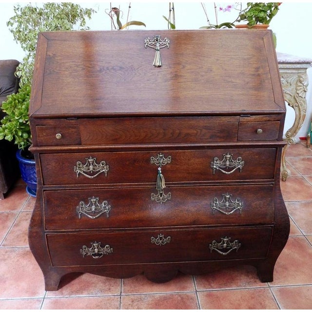 Antique Georgian English Country Oak Bombé Bureau, 1760 For Sale - Image 15 of 16