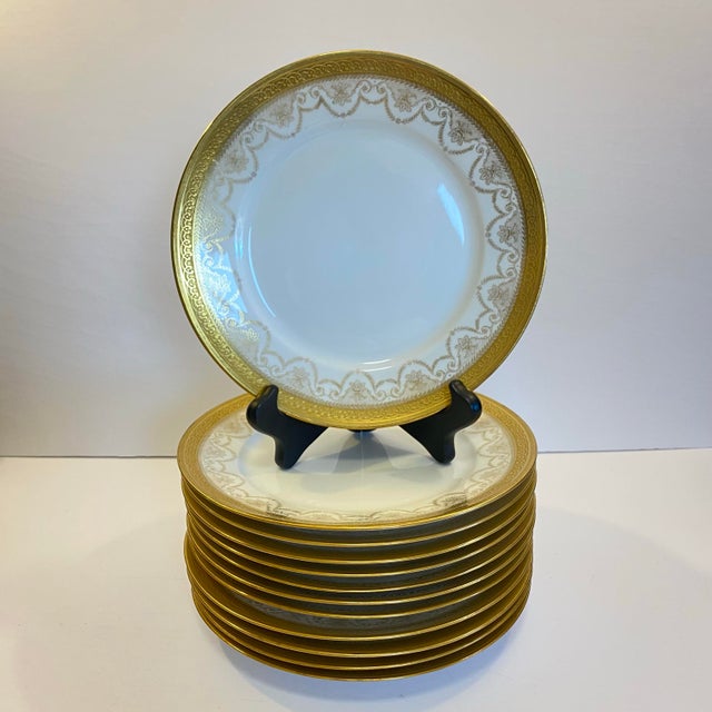 Antique Limoges Gilt Salad Luncheon Plates by Wm. Guérin & Co., France - Set of 12 For Sale In Richmond - Image 6 of 6